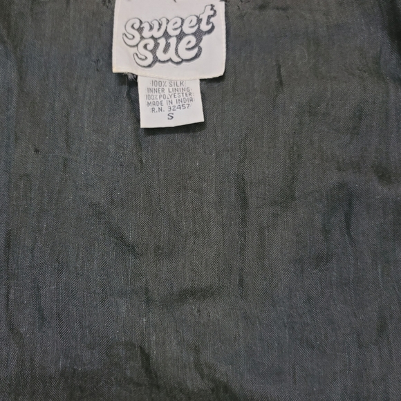 Sweet Sue Black Silk Vest with Black Bugle Beads & Sequins. Sz S - Picture 9 of 10
